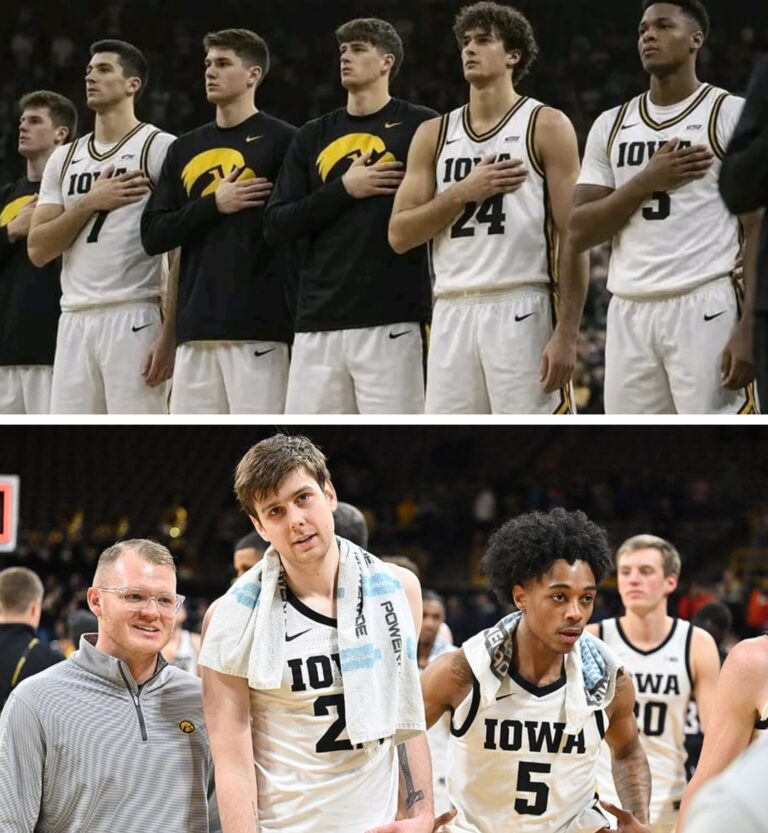 Iowa Basketball Anthem moment at midcourt after Iowa vs USC win
