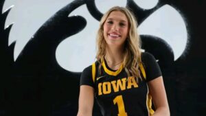 Basketball swishing through the hoop celebrating McKenna Woliczko named All-American